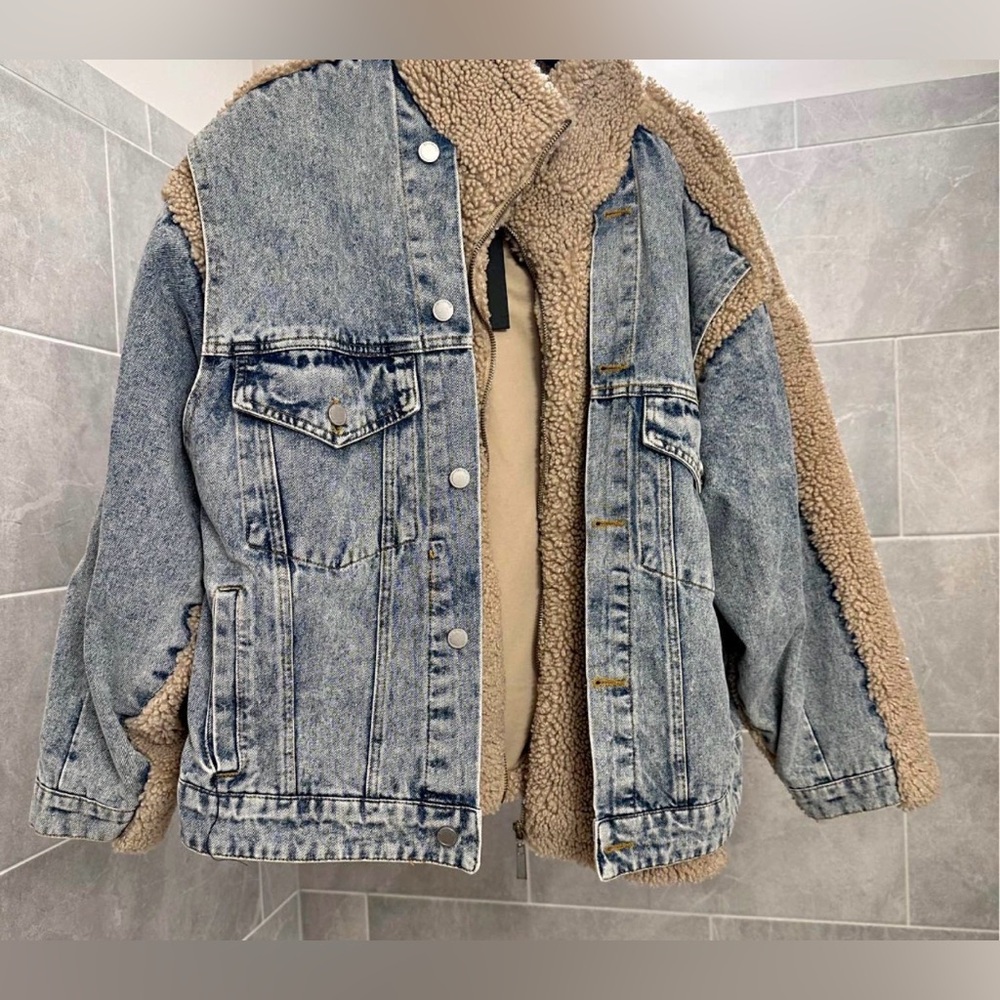 Anthropologie BLANKNYC Fuzzy Wuzzy Denim Sherpa Jacket Womens Size M NWT - Picture 3 of 8